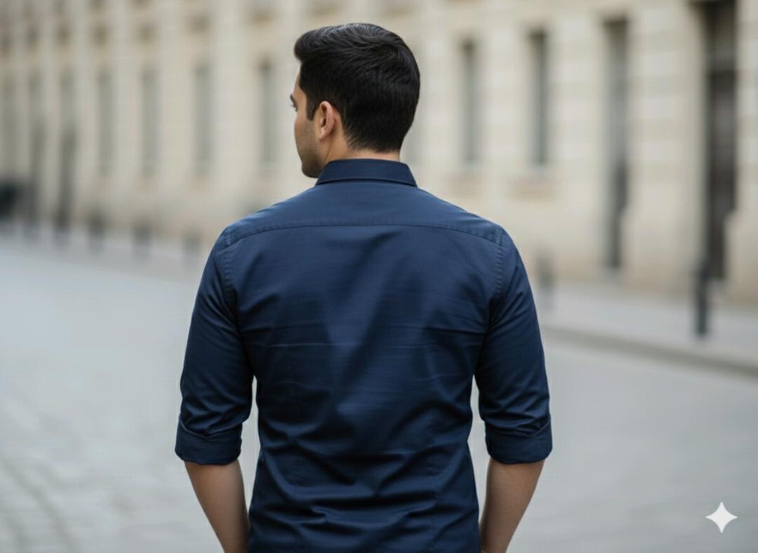 Navy Blue Film Solid Shirt For Men