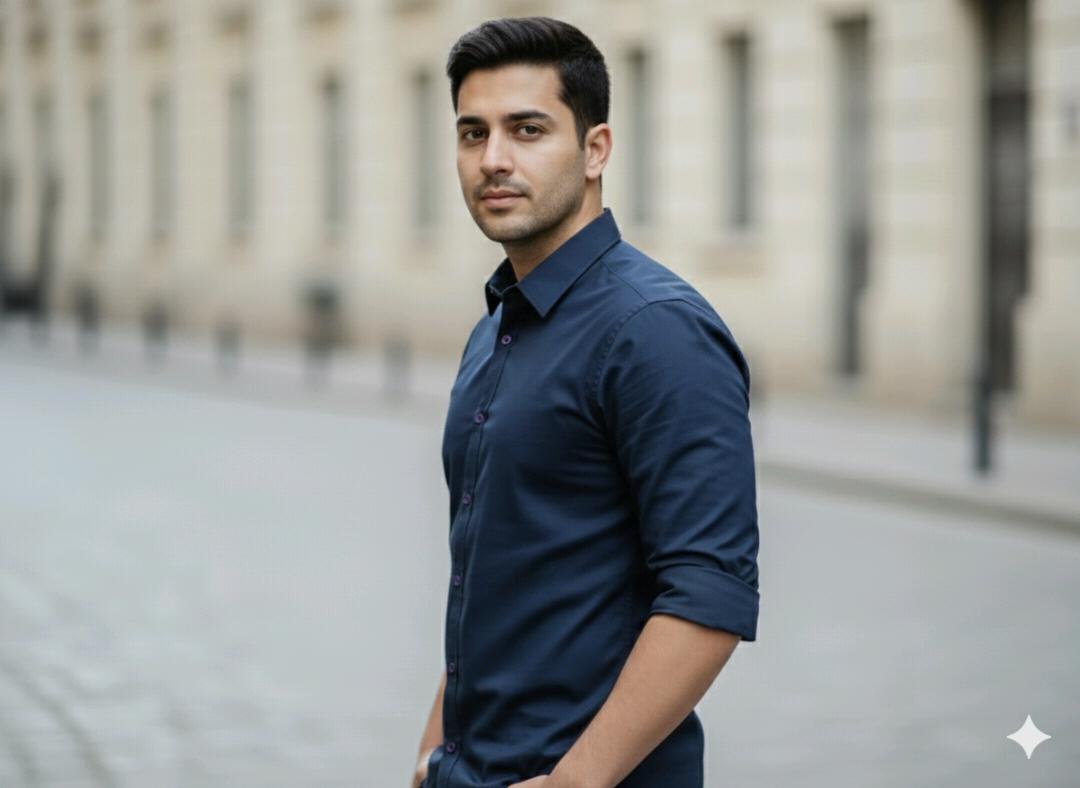 Navy Blue Film Solid Shirt For Men