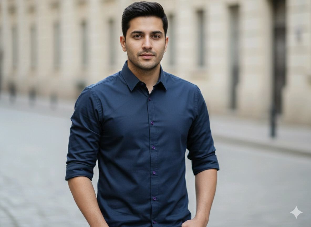Navy Blue Film Solid Shirt For Men
