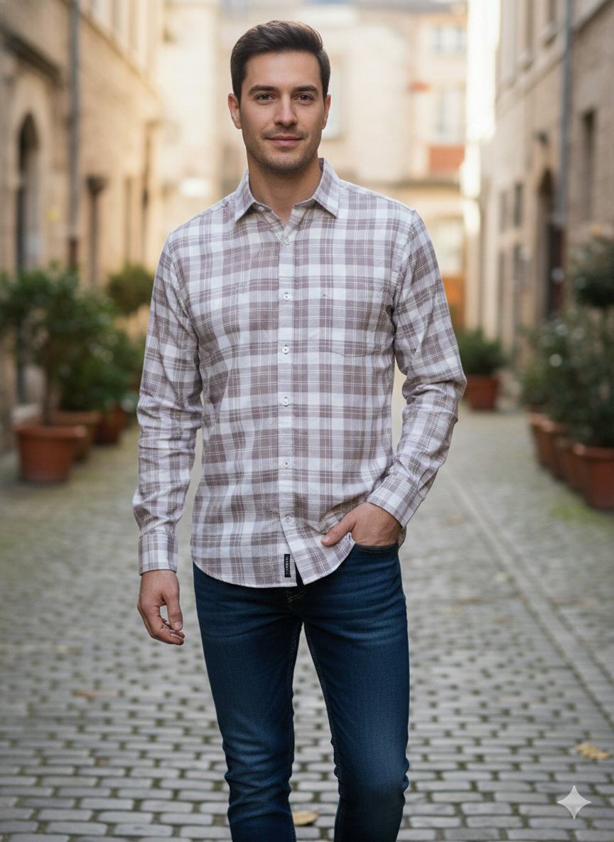 Onion Colour Check Shirt For Men