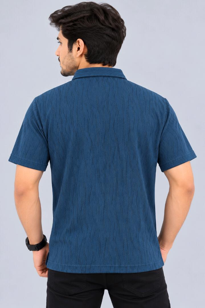 Product Name: Men's Textured Blue Polo T-Shirt