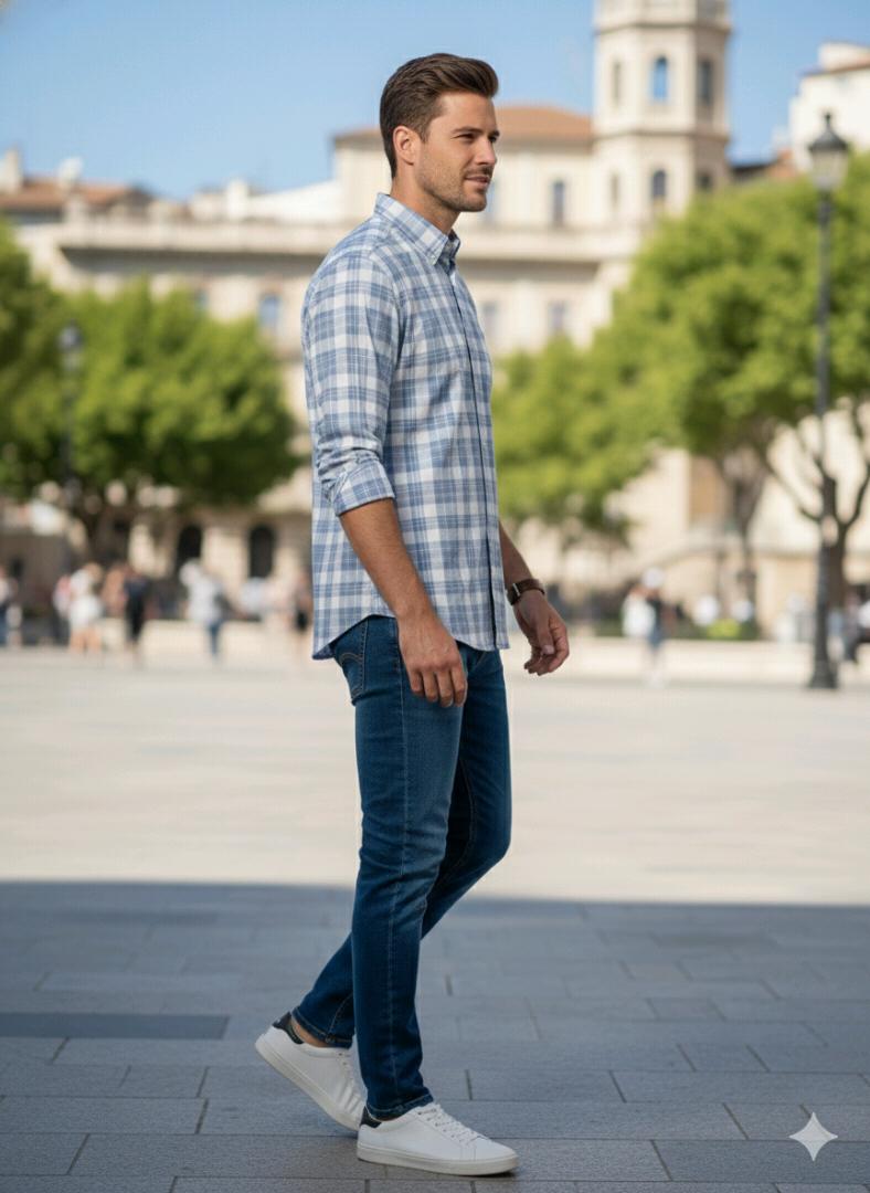 Sky Blue Check Shirt For Men