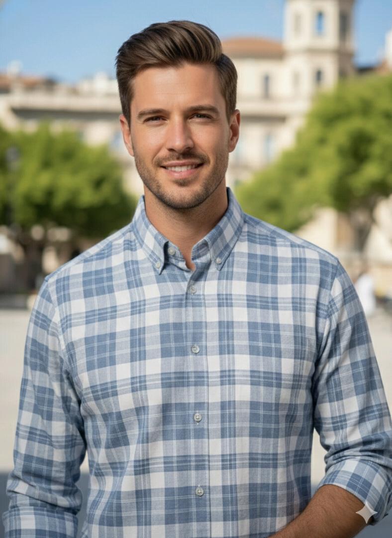 Sky Blue Check Shirt For Men