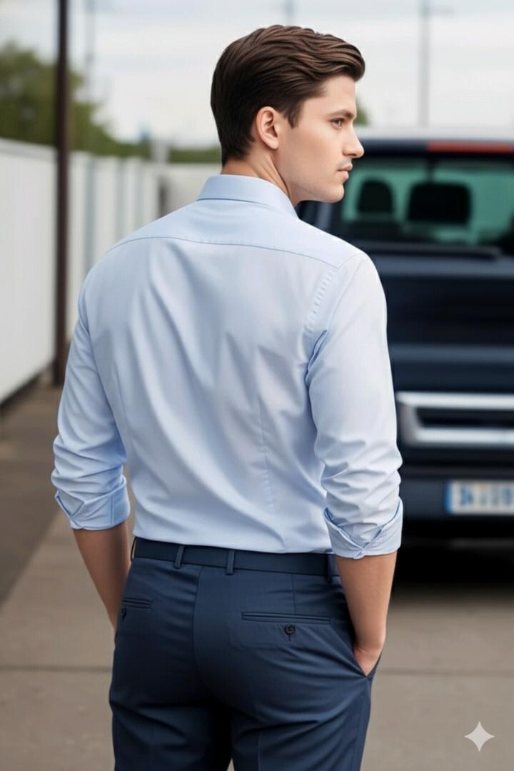 Sky Blue Plain Solid Colour Shirt For Men