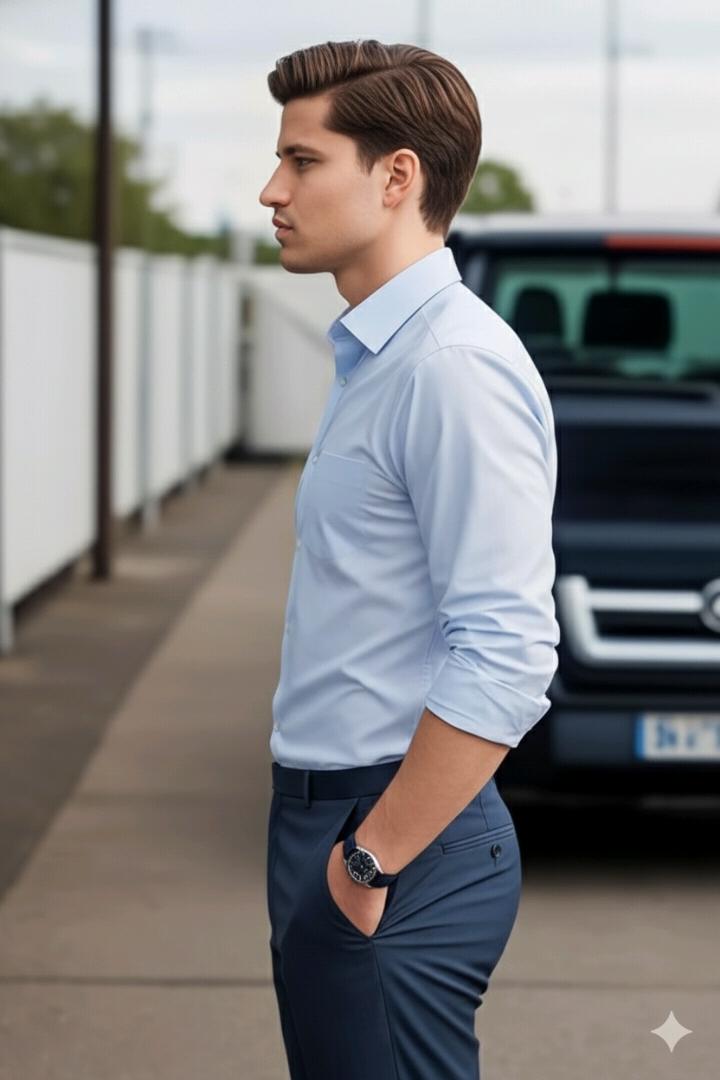 Sky Blue Plain Solid Colour Shirt For Men