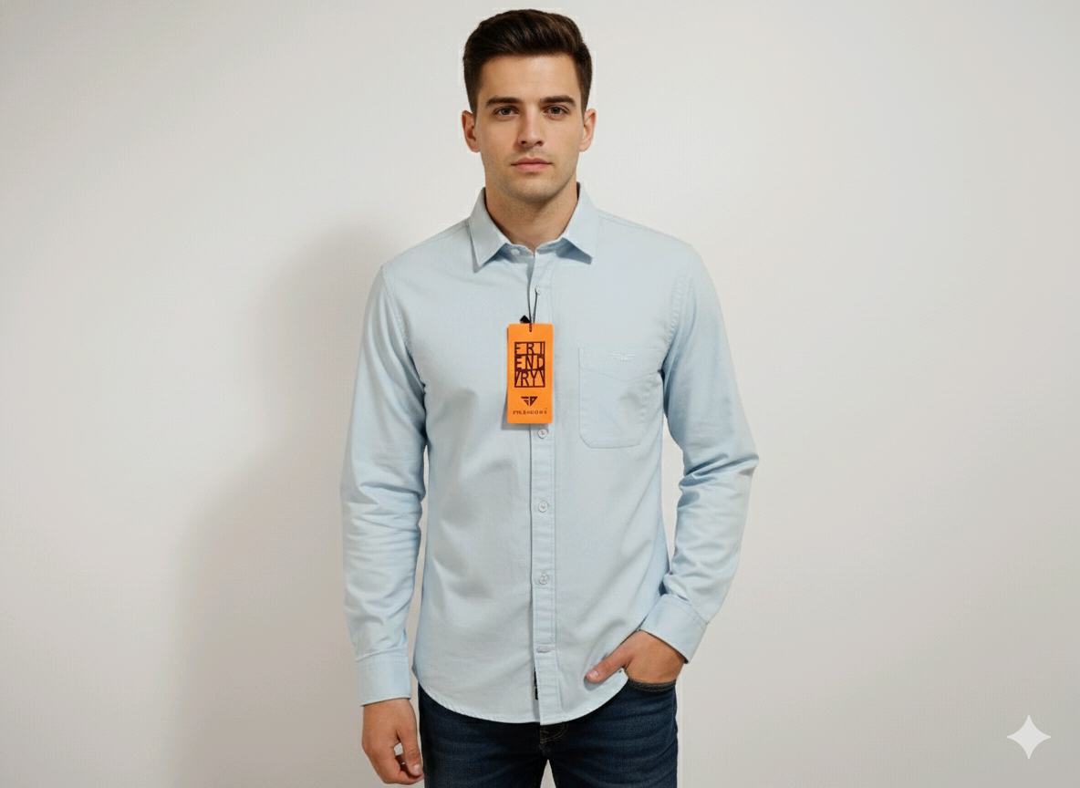 Sky Blue Plain Solid Colour Shirt For Men