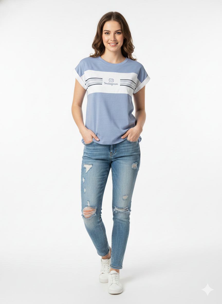 Trendy Girls Mint Green Color-Blocked T-Shirt