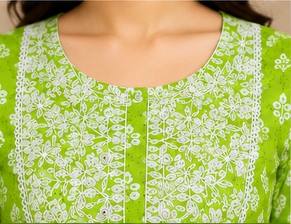 Women’s Green Printed Short Kurti with White Ethnic Design | 3/4 Sleeve Casual Wear Kurti