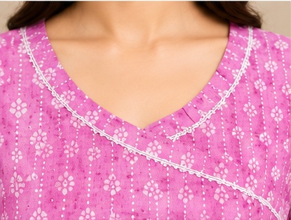 Women’s Pink Printed Short Kurti | V-Neck Flared Tunic with Tie-Up Waist | Stylish Casual Wear