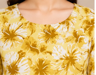 Women’s Yellow Floral Printed Short Kurti | Round Neck Flared Tunic with Tie-Up Waist | Casual Wear