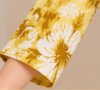 Women’s Yellow Floral Printed Short Kurti | Round Neck Flared Tunic with Tie-Up Waist | Casual Wear
